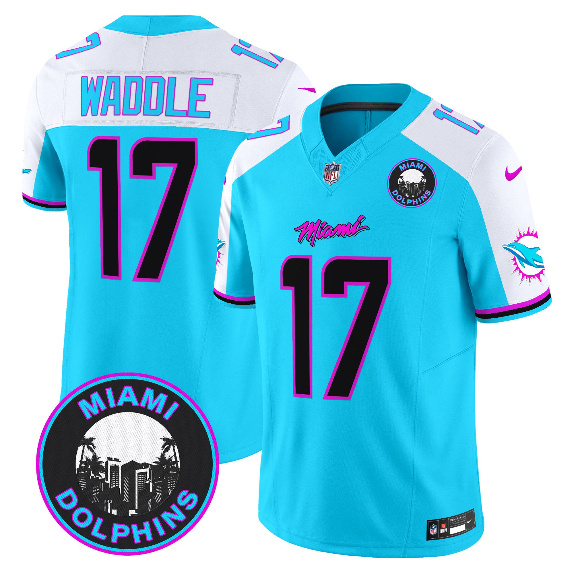 Men Miami Dolphins #17 Waddle Light Blue 2024 Nike Vapor Limited NFL Jersey